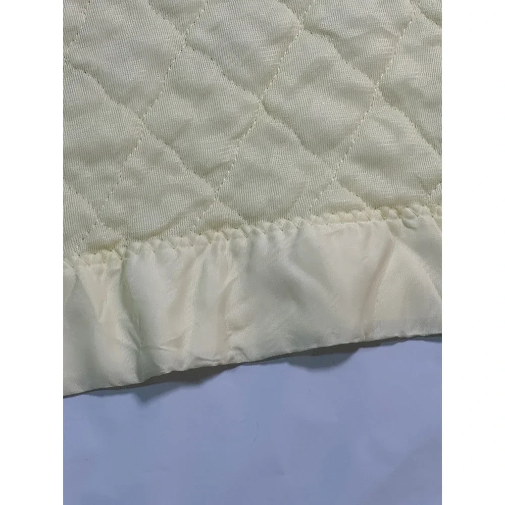 Vintage Quilted Baby Blanket Cream Yellow Satin‎ Ruffle Trim 31x48 Nursery